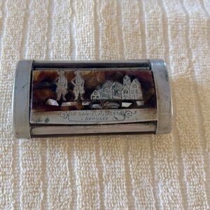 French Silver Snuff Box. La San Claudine Walnut Inlaid pearl & Silver.